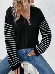 SHEIN Essnce 女式長袖連帽套頭毛衣 - 黑色 - 查看 3