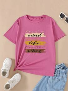 少女印花短袖t恤 - 紅色 - 查看 1