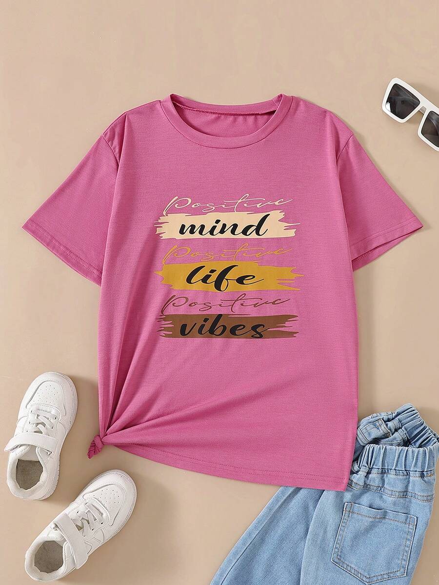 少女印花短袖t恤 - 紅色 - 查看 1