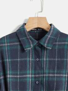 SHEIN Maternity Plaid Belted Dress - Navy Blue - View 8