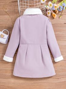SHEIN Tween Girl Borg Collar Dual Pocket Button Up Coat - Purple - View 2