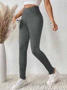 SHEIN LUNE 寬腰帶緊身打底褲 - 深灰色 - 查看 4