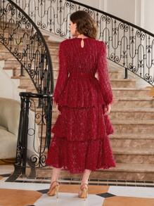 Modelyn 勃艮第红女士纯色分层下摆连衣裙 - 酒紅色 - 查看 2