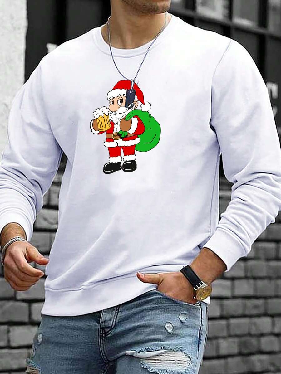 Manfinity Homme Men's Christmas Santa Claus Patterned Sweatshirt - White - View 1
