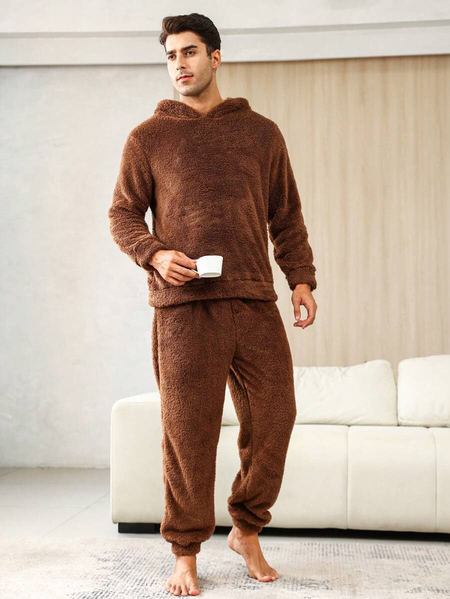 Men's Plush Hooded Home Wear Set | SHEIN USA