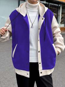 Manfinity Hypemode Men's Loose Fit Contrast Color Hooded Jacket With Buttons And Drawstring - Multicolor - View 4