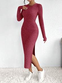 SHEIN Frenchy Vestido Para Mujer Con Abertura Alta - Rosa Fucsia - Ver 5