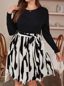 SHEIN Clasi Talla grande Vestido con cinturón con estampado de dibujo - Multicolor - Ver 4