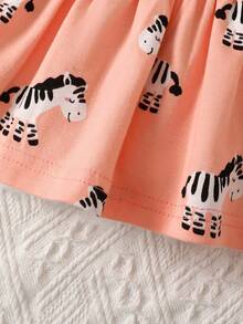 SHEIN Newborn Girls' Princess Style Full Printed Knitted Skin-friendly Comfortable Dress For Spring&autumn - Pink - View 7