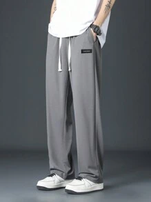 男士简约灰色抽绳腰休闲裤 - 灰色 - 查看 4