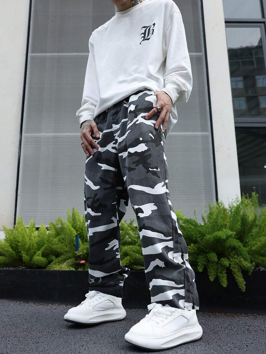 Manfinity EMRG Loose Fit Men's Camouflage Pattern Jeans - Multicolor - View 1