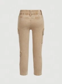 SHEIN Young Girl Jeans With Flap Pockets - Khaki - View 2