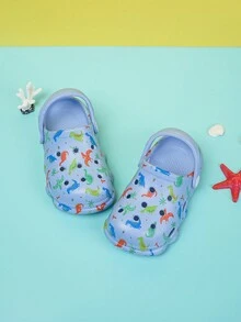 男孩夏天乙烯-乙酸乙烯共聚物休閒透氣卡通恐龍花園洞洞鞋 - 霧霾藍 - 查看 4