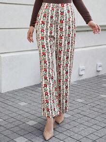 SHEIN Clasi Floral Print Wide Leg Trousers Fall Cloth For Women - Multicolor - View 3