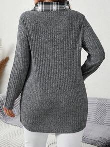 EMERY ROSE 大尺碼女士格子拼接長t恤 - 彩色 - 查看 2