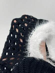 SHEIN ICON Women's Patchwork Color Block Cropped Sweater - Black and White - View 7