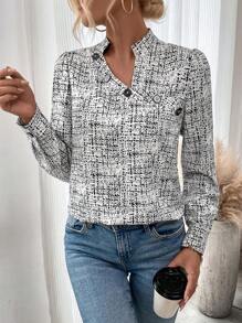 SHEIN Clasi Women's Two-tone Button Design Fashionable Shirt - Black and White - View 1