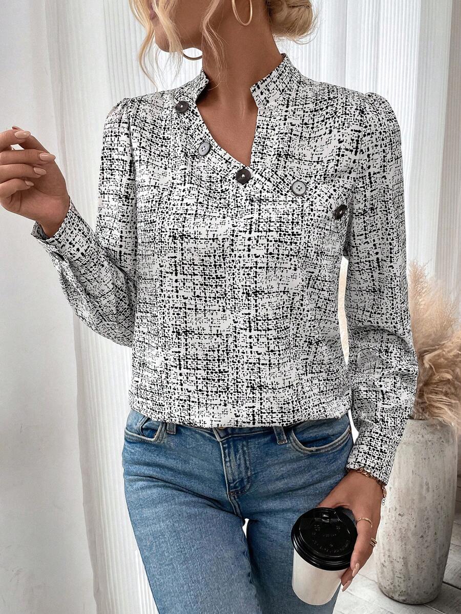 SHEIN Clasi Women's Two-tone Button Design Fashionable Shirt - Black and White - View 1