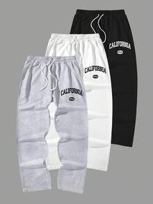 Manfinity Homme Loose Fit Men's 3pcs Letter Graphic Drawstring Waist Casual Sweatpants - Multicolor - View 3