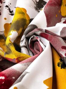 SHEIN LUNE Plus Size Women's Ink Flower Print Pullover Shirt - Multicolor - View 4