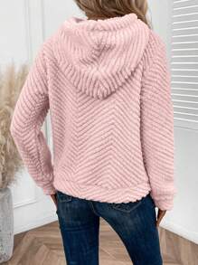 SHEIN LUNE Women's Drawstring Plush Hoodie,Long Sleeve Tops In Fall/Winter - Pink - View 2