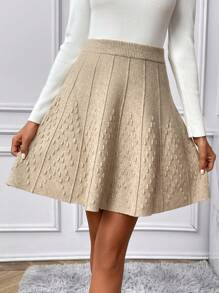 SHEIN Privé Women's Knitted Skirt In Beige, Fall And Winter, Casual, Camel - Khaki - View 3