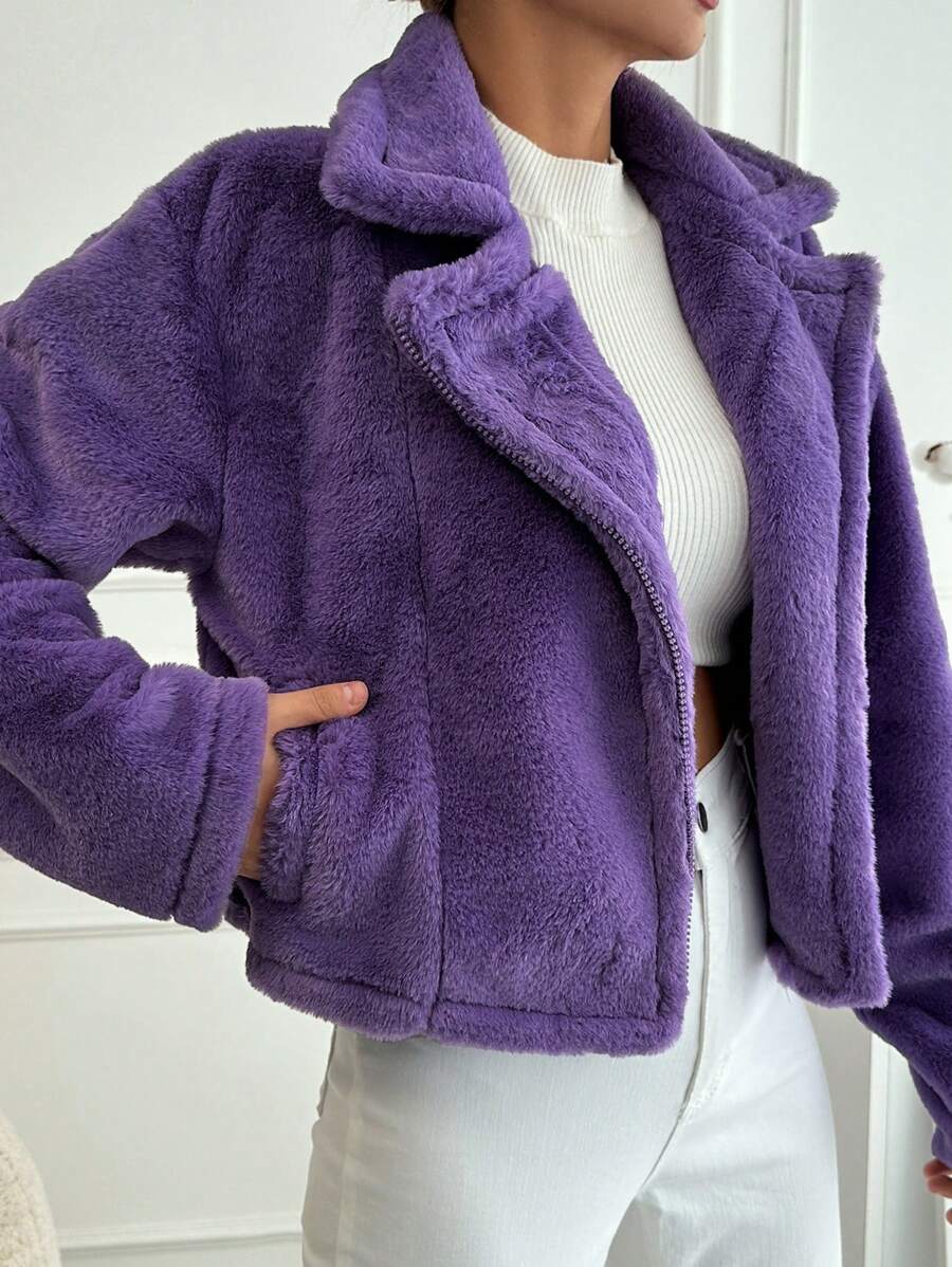 EURMUSE Women's Plush Zipper Jacket - Purple - View 1