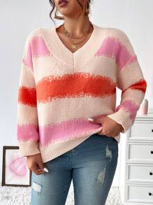 Celure Women's Plus Size Striped Sweater Pullover - Multicolor - View 3