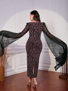 Modelyn Leopard Print Mesh Contrast Dress - Pink - View 2