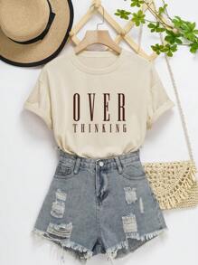 SHEIN EZwear 字母印花短袖女士t恤衫