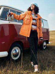 In My Nature 女口袋設計橙色抓絨夾克 - 橘色 - 查看 4