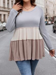 SHEIN LUNE 大尺寸下垂肩對比色t恤 - 彩色 - 查看 1