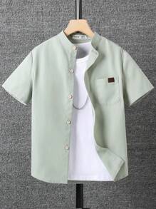 SHEIN 男童字母貼細節口袋前置襯衫(無內搭) - 薄荷綠 - 查看 1