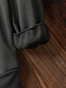 SHEIN LUNE Của phụ nữ In Bông tuyết Thả vai Lông cừu Áo nỉ - Màu xám đen - Xem 5