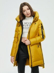 HaiLuoZi Abrigo acolchado con bolsillo con cremallera con cinta - Mostaza Amarilla - Ver 3