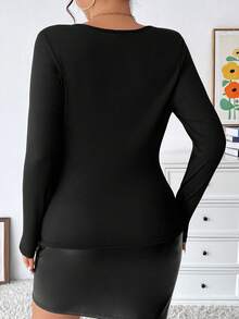 Celure Áo thun lưới tương phản cỡ lớn cho nữ - màu đen - Xem 2