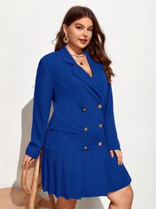 SHEIN Privé 加大尺碼女士雙排扣西裝裙 - 寶藍色 - 查看 4