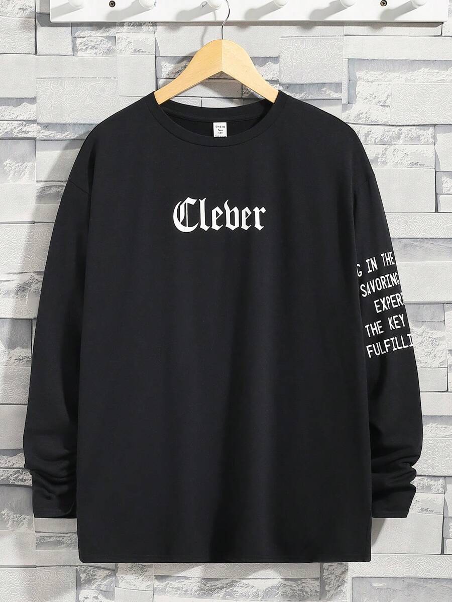 SHEIN Thiếu niên con trai Đồ họa Khẩu hiệu Áo thun - màu đen - Xem 1