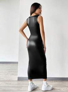 SHEIN EZwear Váy da đan không tay màu đen - màu đen - Xem 2