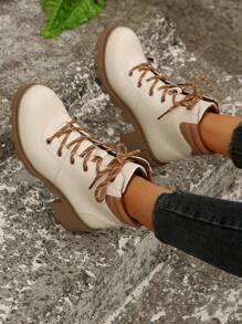 Styleloop 時尚兩色短靴 舒適女款踝靴 - 米色 - 查看 3