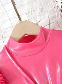 SHEIN 幼童女孩秋季高領羊肉袖連身裙和手提包 - 粉色 - 查看 4