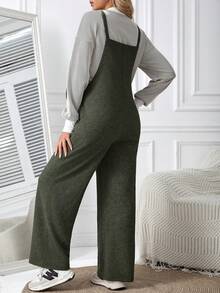 SHEIN 孕婦實色寬腿連身褲,無t卹款式 - 軍綠色 - 查看 2