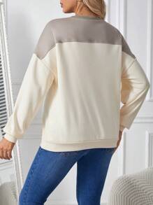 SHEIN 孕妇彩色块字母印花落肩运动衫，适合冬季 - 彩色 - 查看 2