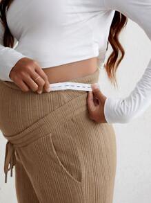 SHEIN Maternity Adjustable Drawstring Waist Pants - Khaki - View 3