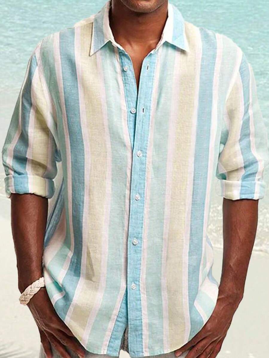 NITAGUT Men's Casual Striped Shirt - Multicolor - View 1