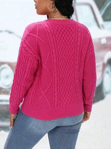 Calvaya 大尺碼珍珠裝飾下墜肩毛衣套頭衫 - 玫紅色 - 查看 2