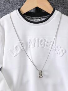 SHEIN 男童 秋/冬 简约时尚休闲连帽夹克和裤子2件套装 - 黑與白 - 查看 6