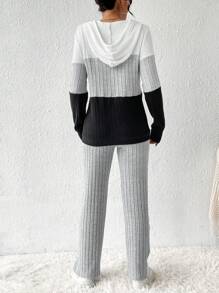 SHEIN LUNE Áo hoodie và quần rút dây kéo nửa khóa Colorblock - Nhiều màu - Xem 2