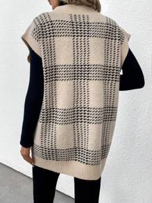 SHEIN Essnce 女士犬牙針織毛衣背心 - 杏色 - 查看 2