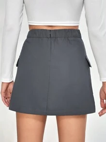 SHEIN Essnce Women's Drawstring Waist Flap Cover Pocket Skirt - Grey - View 4